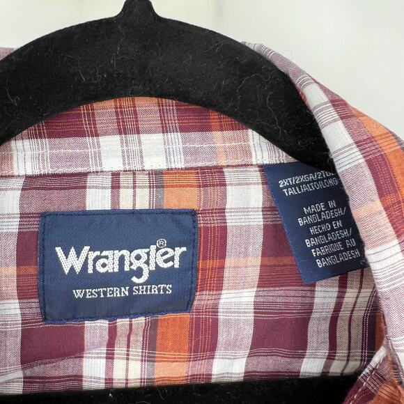 Vintage Wrangler Orange Plaid Button Up Pearl Snap Long Sleeve Western Men XXL - Picture 4 of 11